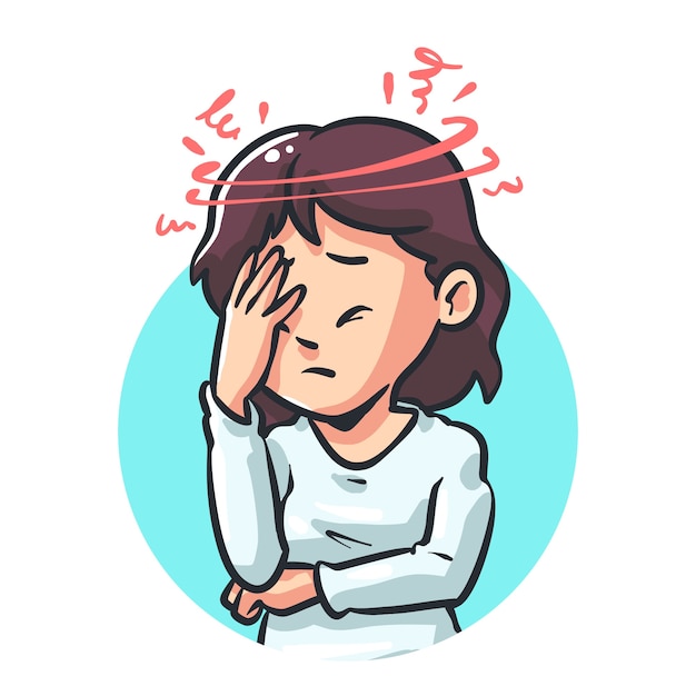 Hand drawn headache cartoon illustration