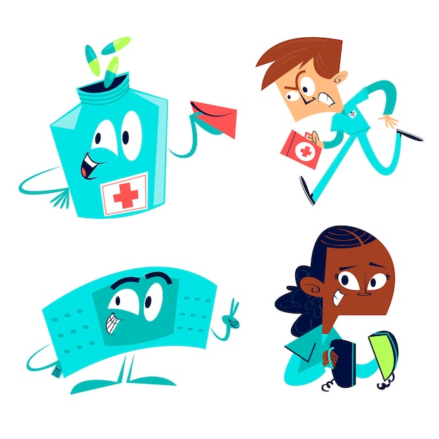 Set di illustrazioni di assistenza sanitaria disegnate a mano