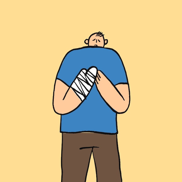Бесплатное векторное изображение Ручной обращается вектор здравоохранения каракули, человек с рукой в литом персонаже