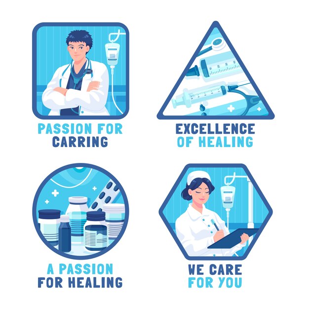 Hand drawn healthcare establishment labels