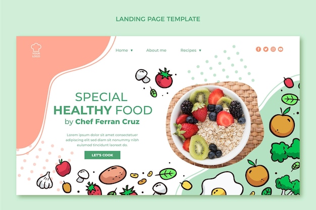 Free vector hand drawn healthy food landing page