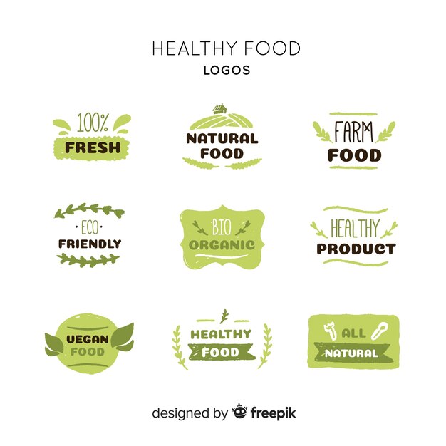 Free vector hand drawn healthy food logo collection