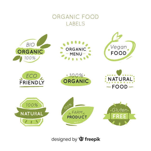 Ручной обращается коллекция логотипов здоровой пищи