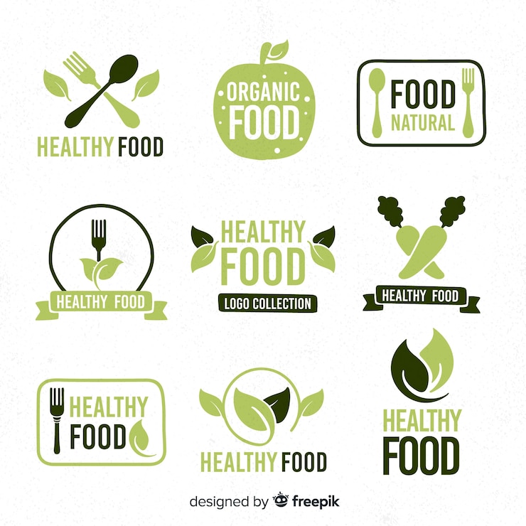 Free Vector hand drawn healthy food logo collection