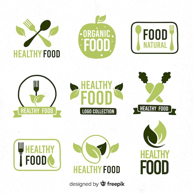 Ручной обращается коллекция логотипов здоровой пищи