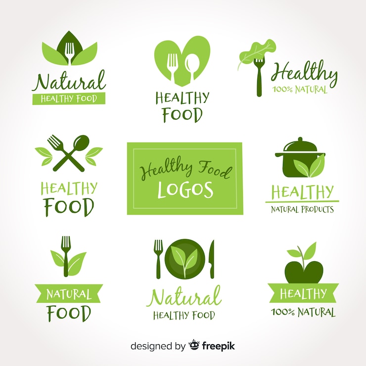 Free Vector hand drawn healthy food logo set