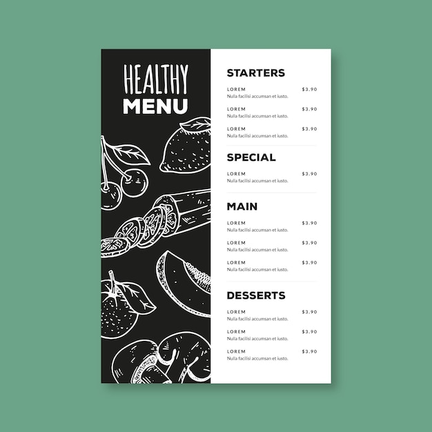 hand drawn healthy food menu template