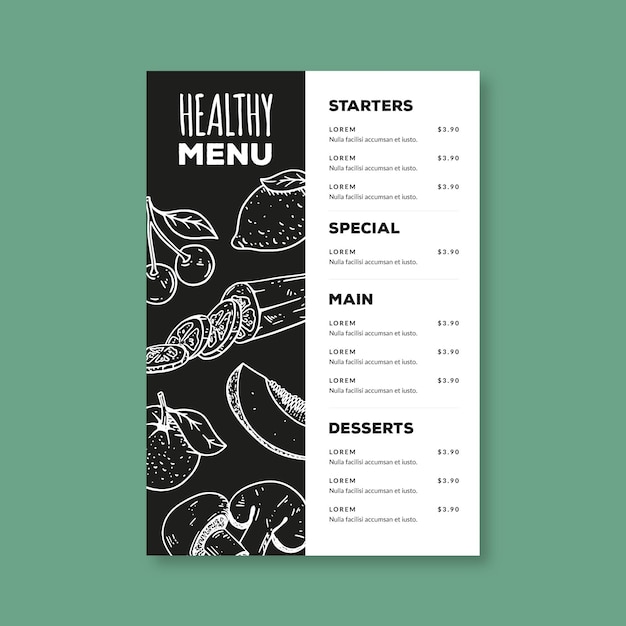 Hand drawn healthy food menu template