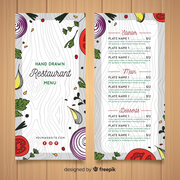 Modello di menu ristorante cibo sano disegnato a mano