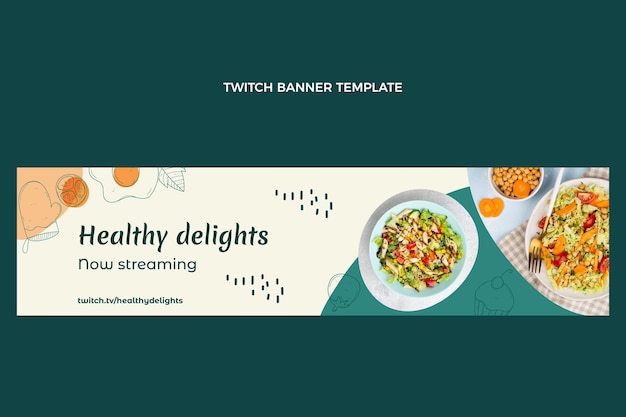 Free vector hand drawn healthy food twitch banner