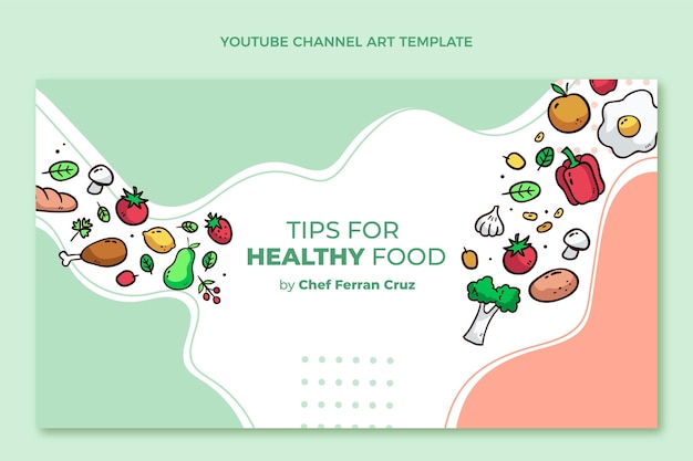 Vettore gratuito canale youtube di cibo sano disegnato a mano