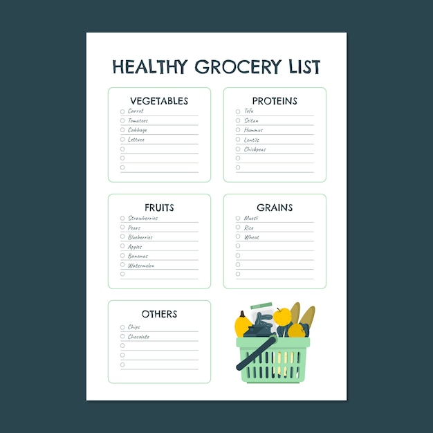 Free vector hand drawn healthy grocery list