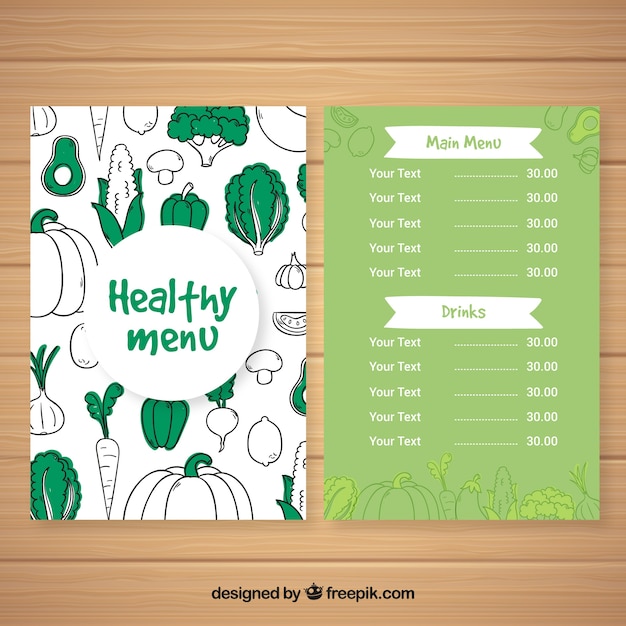 Hand drawn healthy menu template