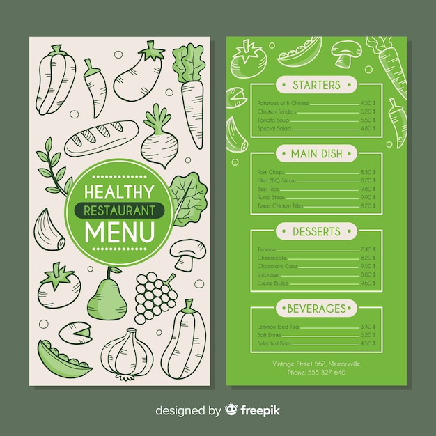 Modello di menu sano disegnato a mano