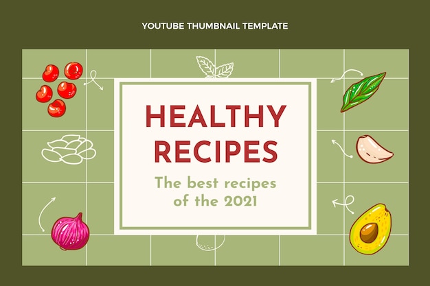 Free vector hand drawn healthy recipes youtube thumbnail