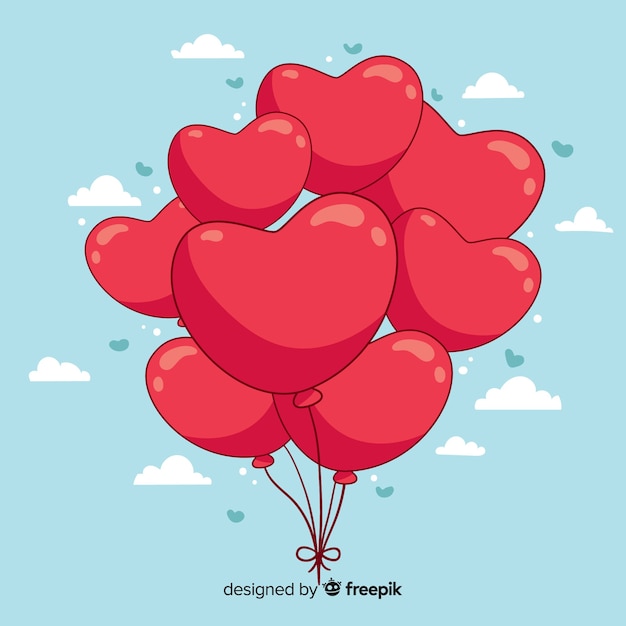 Hand drawn heart balloons background