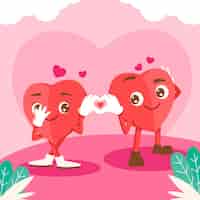 Бесплатное векторное изображение Нарисованная рукой иллюстрация персонажа из мультфильма сердца