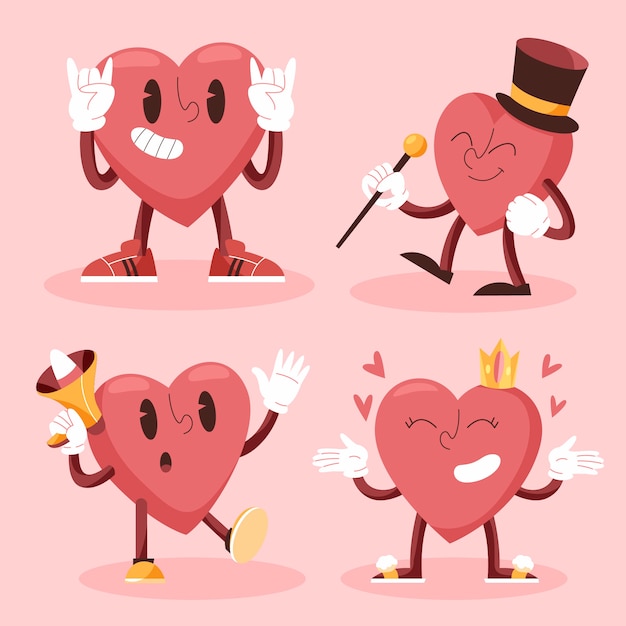 Hand drawn heart cartoon character illustration