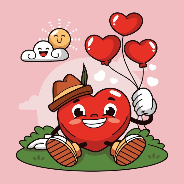 Hand drawn heart cartoon character illustration