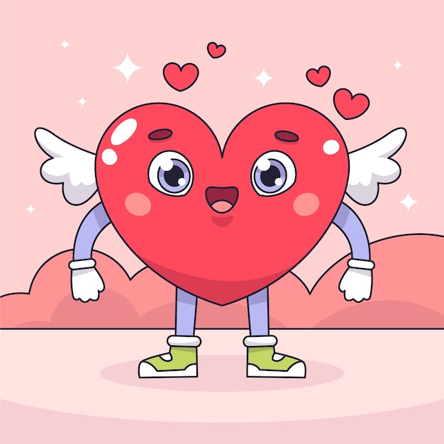 Hand drawn heart cartoon character illustration