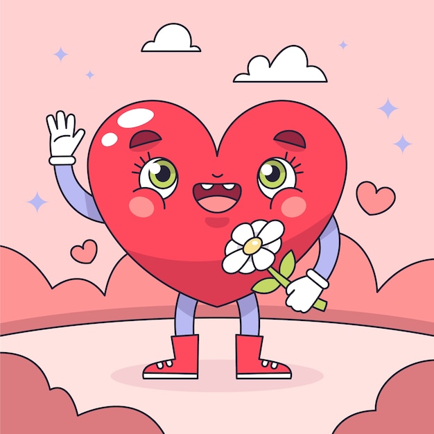 Hand drawn heart cartoon character illustration