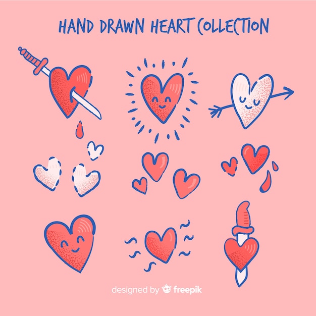 Free vector hand drawn heart collection