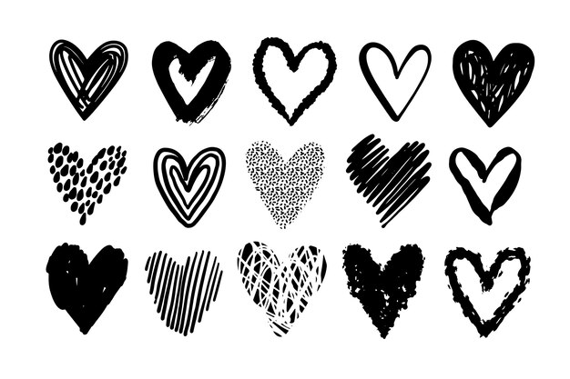 Hand drawn heart illustration set