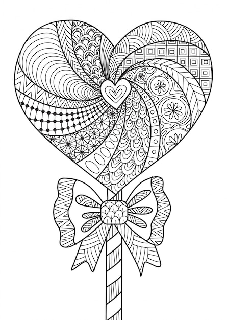 手描きの心臓ロリポップ