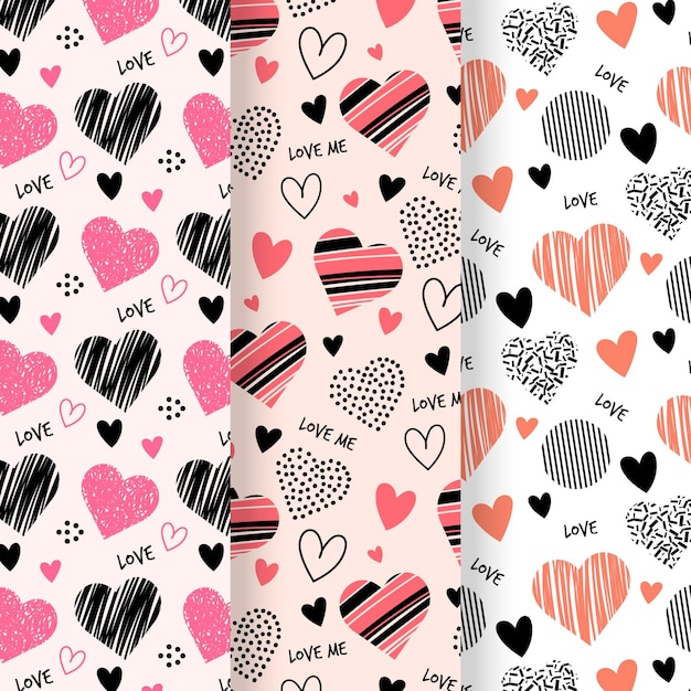 Free vector hand drawn heart pattern collection