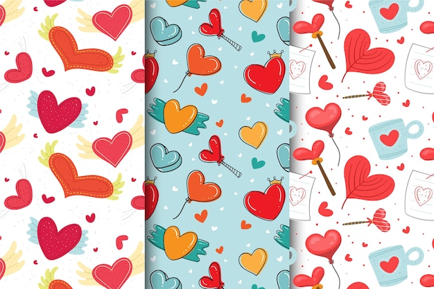 Collezione di pattern cuore disegnato a mano