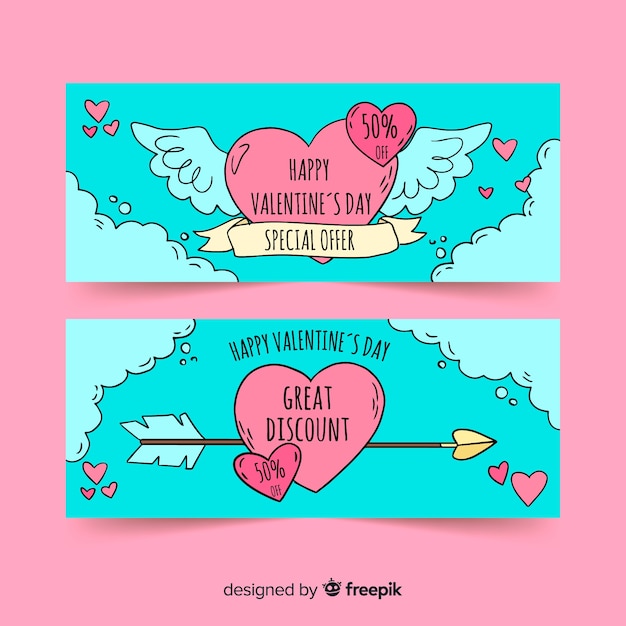 Free vector hand drawn heart valentine's day banner