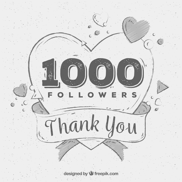 Free Vector hand drawn heart vintage background of 1k followers