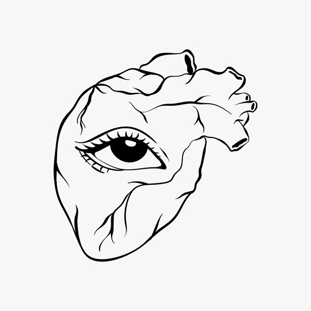 Hand-drawn heart with an eye