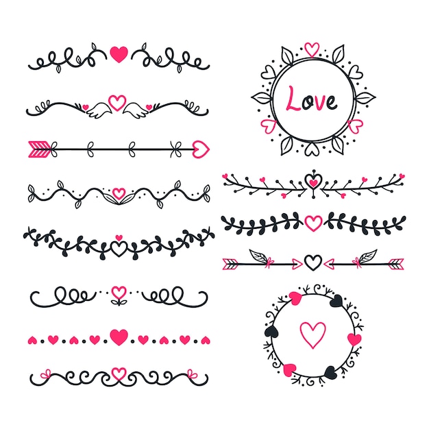 Hand drawn hearts border and frame design