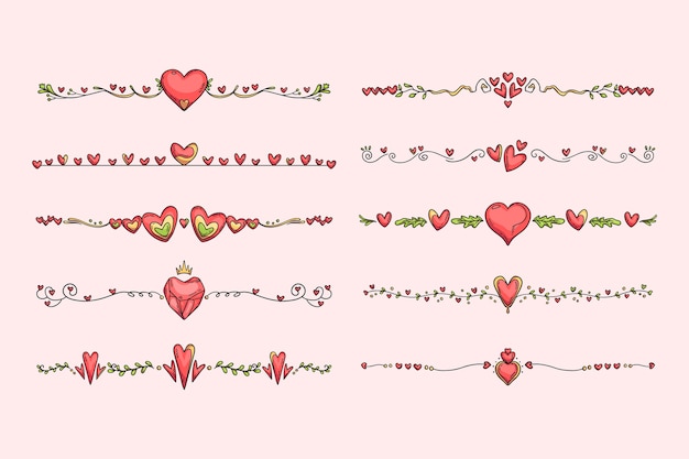 Vettore gratuito bordo e cornice cuori disegnati a mano