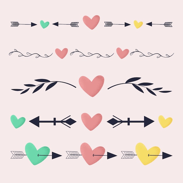 Free vector hand drawn hearts border set