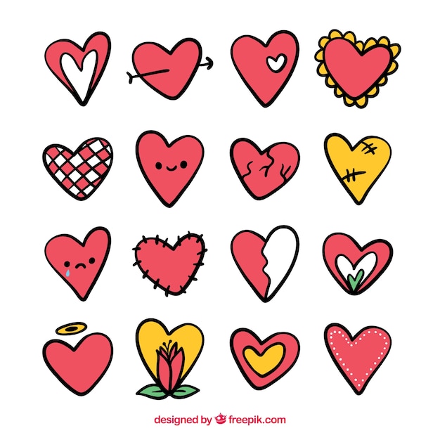 Free Vector hand drawn hearts collection