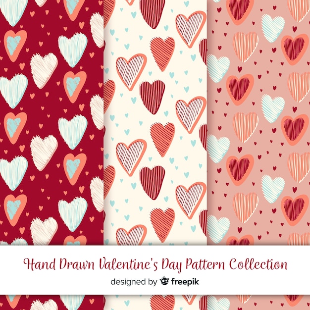Hand drawn hearts valentine pattern set