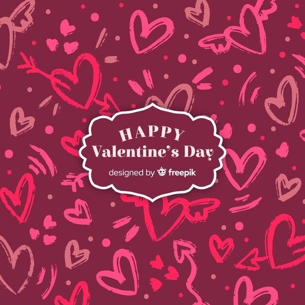 Hand drawn hearts valentine's day lettering background