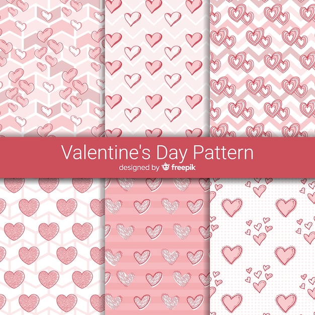 손으로 그린 하트 발렌타인 패턴 컬렉션
