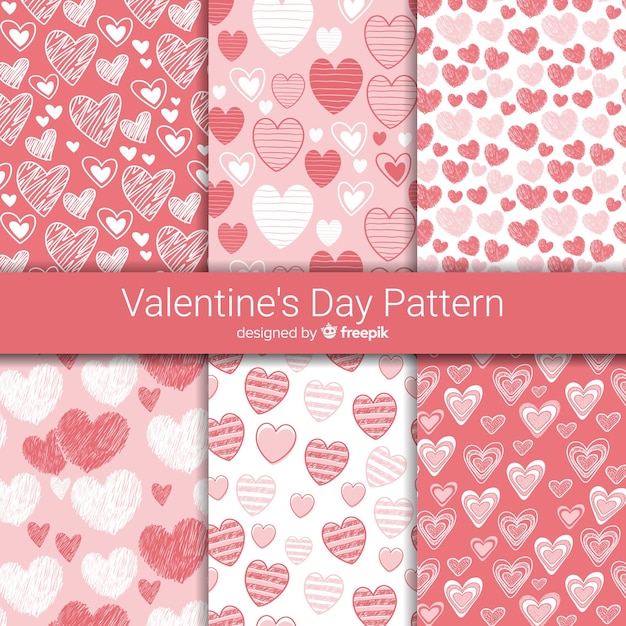 Hand drawn hearts valentine's day pattern collection