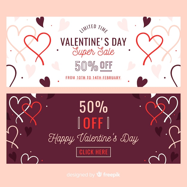 Free vector hand drawn hearts valentine sale banner