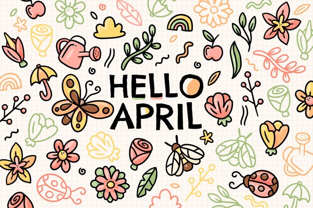 Hand drawn hello april banner or background
