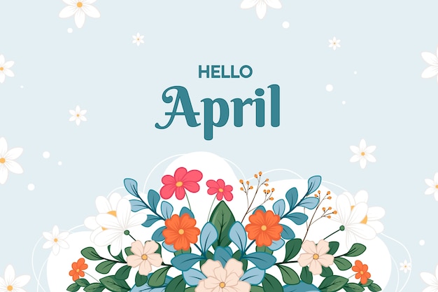 Hand drawn hello april banner and background