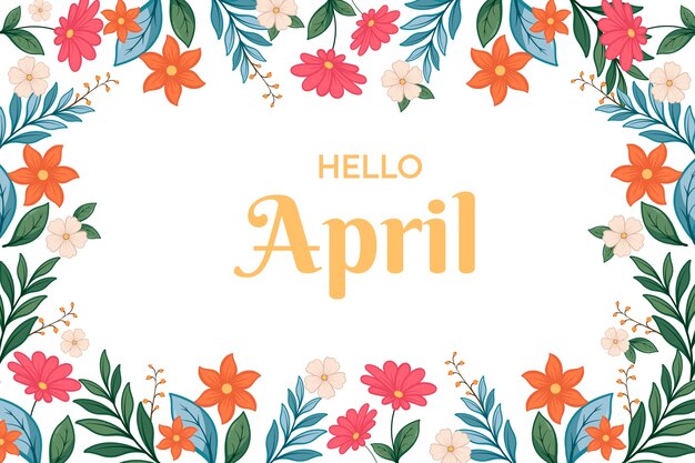 Hand drawn hello april banner and background