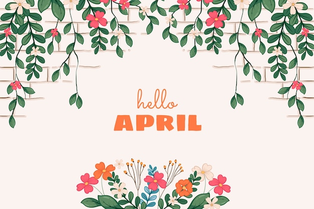 Hand drawn hello april banner and background