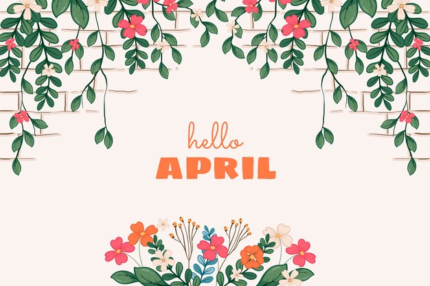 Hand drawn hello april banner and background