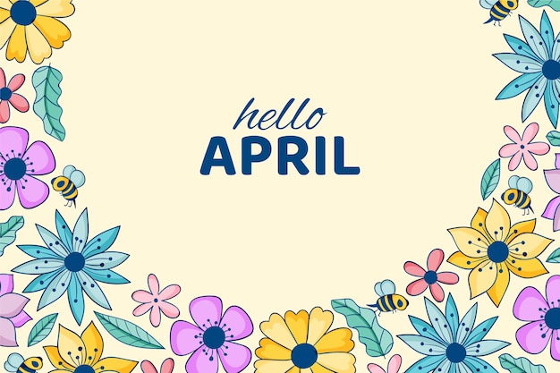 Free vector hand drawn hello april horizontal banner or background