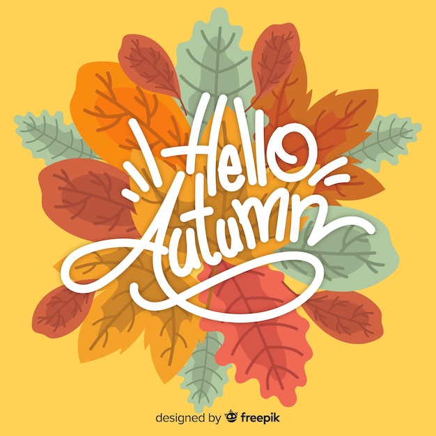 Free vector hand drawn hello autumn lettering background