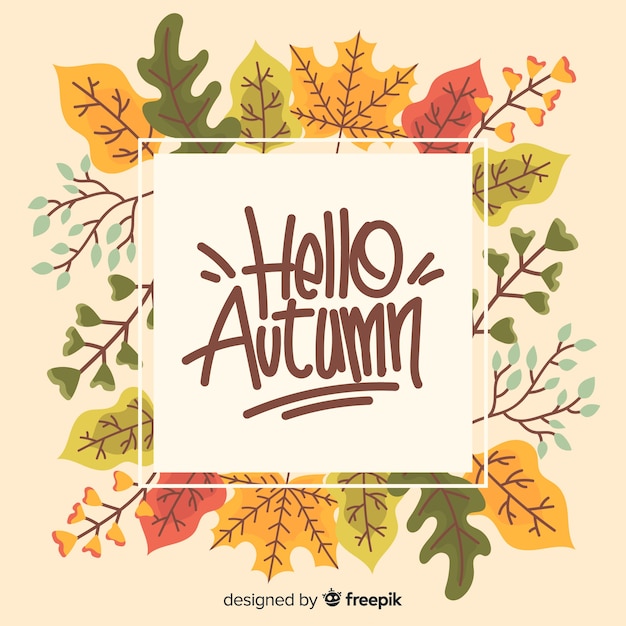 Hand drawn hello autumn lettering background